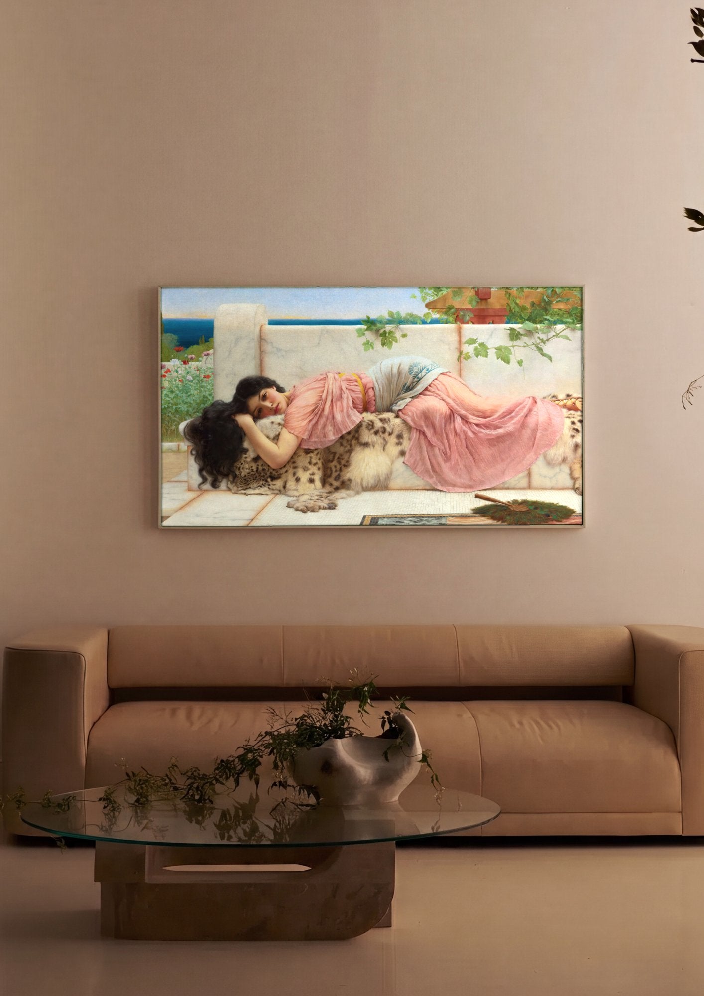 Quadro Decorativo A Hora do Ócio - John William Godward em ambiente decorado
