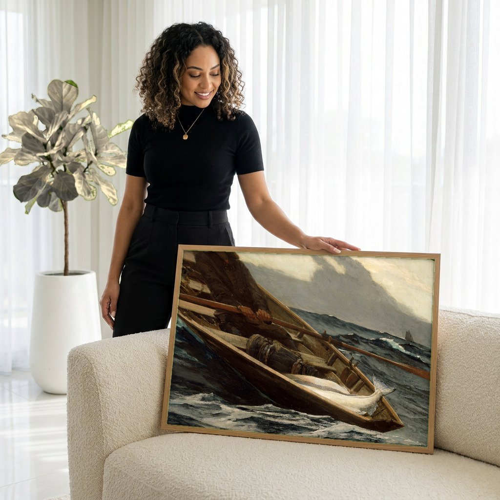 Quadro Decorativo O Corrente do Golfo - Winslow Homer com modelo em ambiente