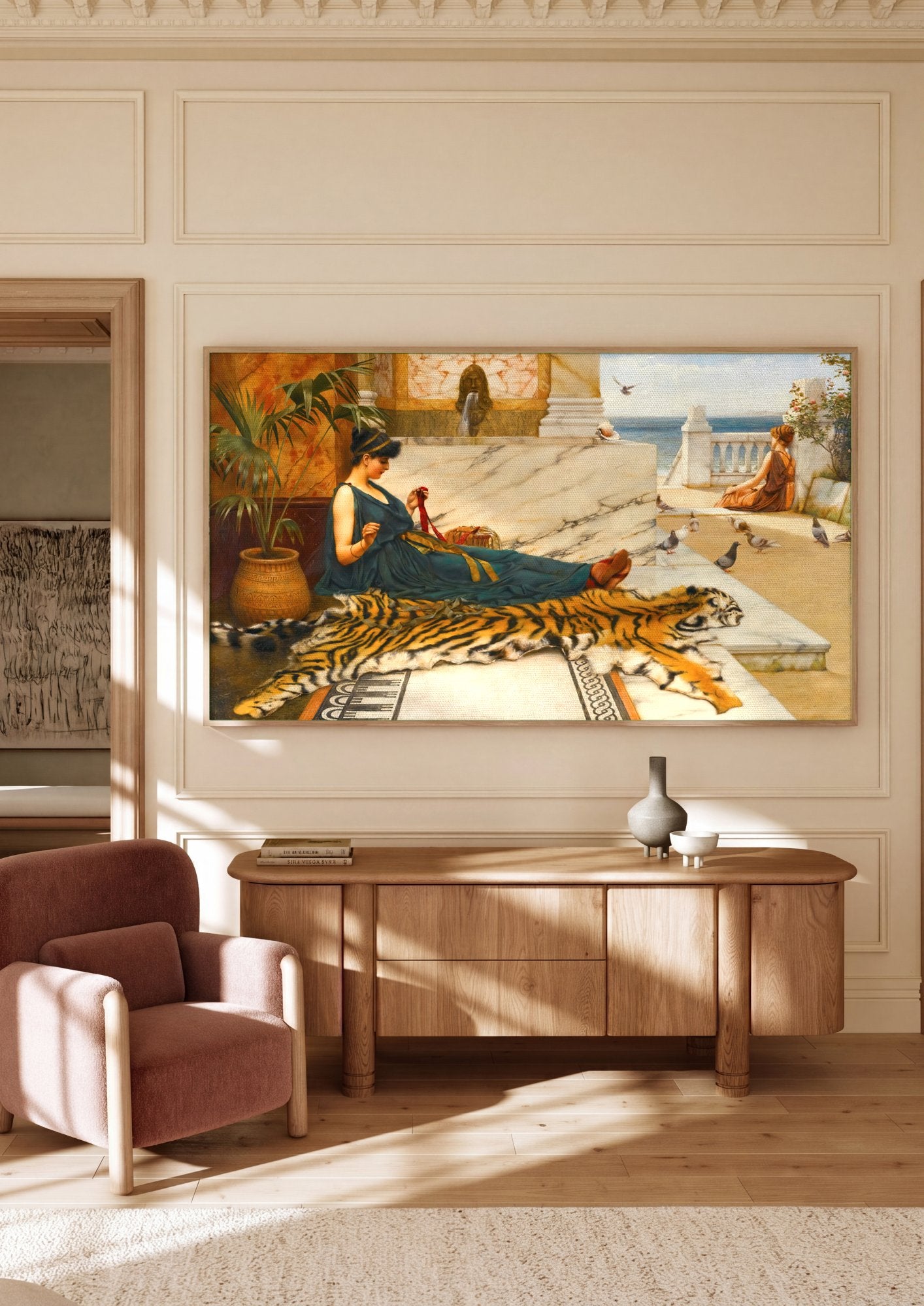 Quadro Decorativo A Hora do Ócio - John William Godward em ambiente decorado