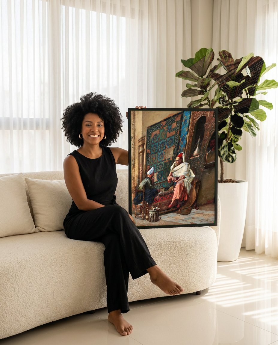 Quadro Decorativo Jogo de Xadrez - Ludwig Deutsch com modelo em ambiente
