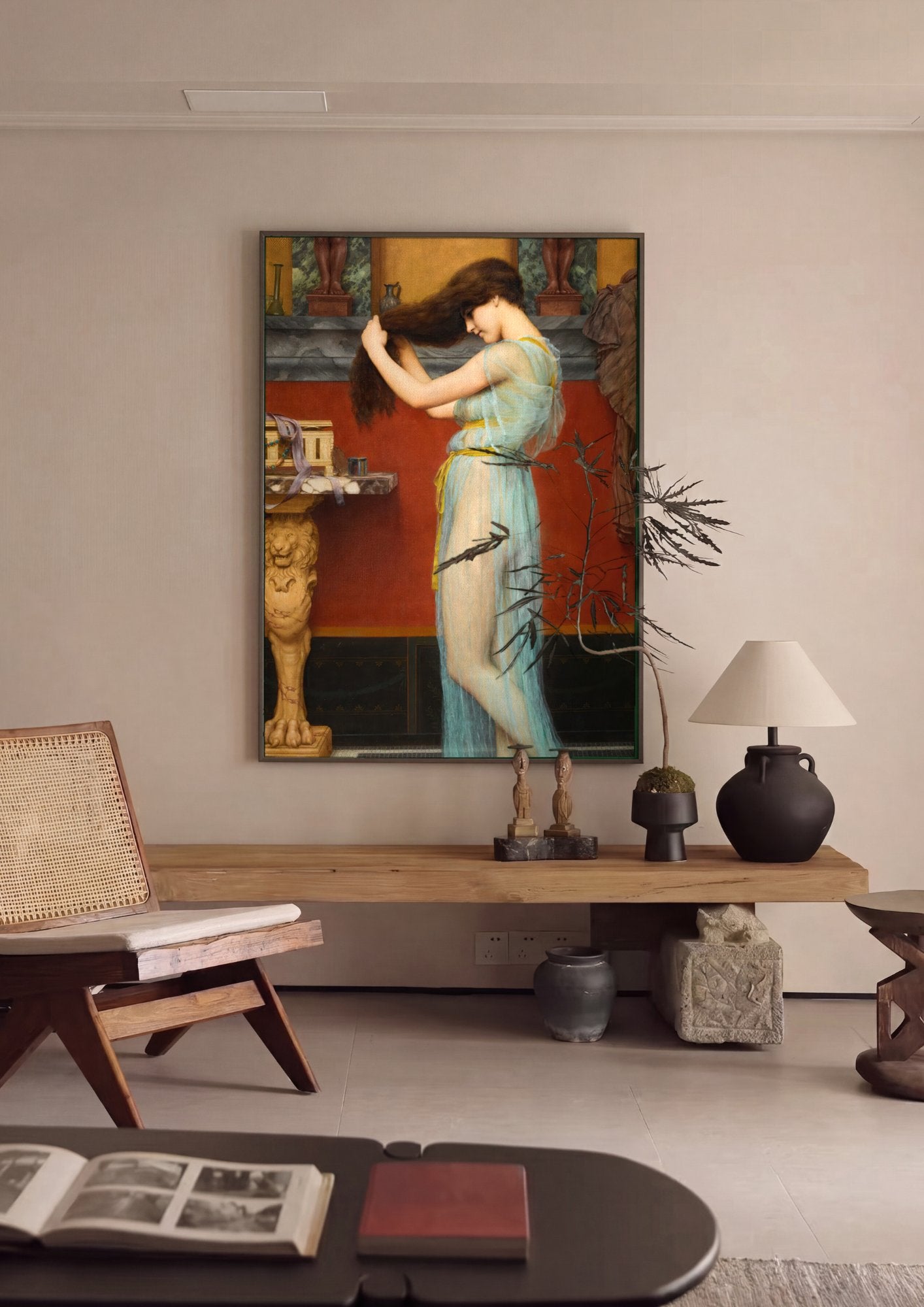 Quadro Decorativo A Penteadeira – John William Godward em ambiente decorado