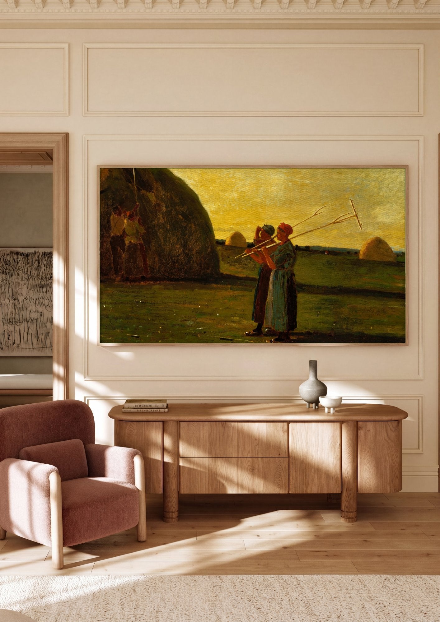 Quadro Decorativo A Colheita de Feno - Winslow Homer em ambiente decorado