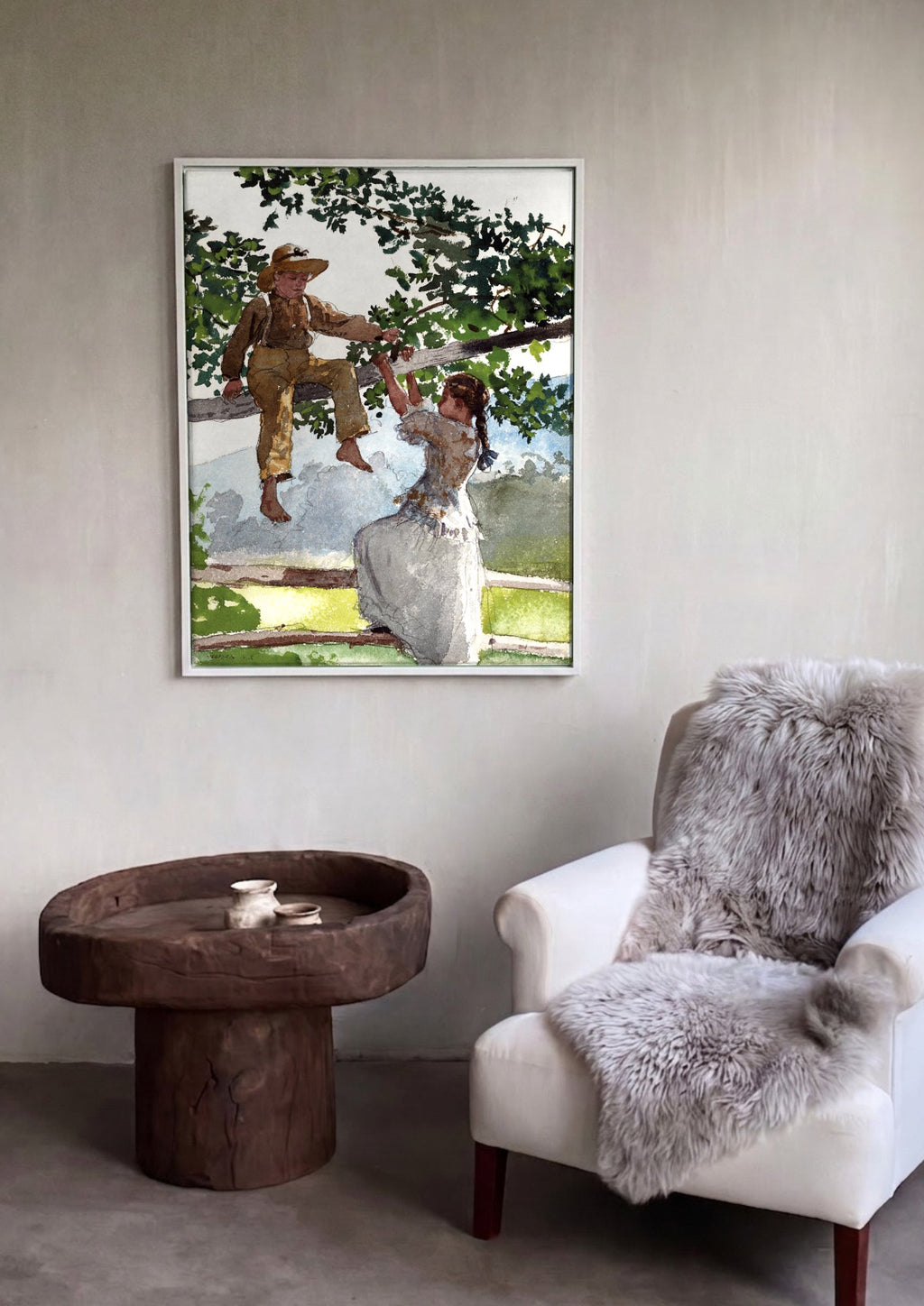 Quadro Decorativo Crianças na Árvore - Winslow Homer em ambiente decorado