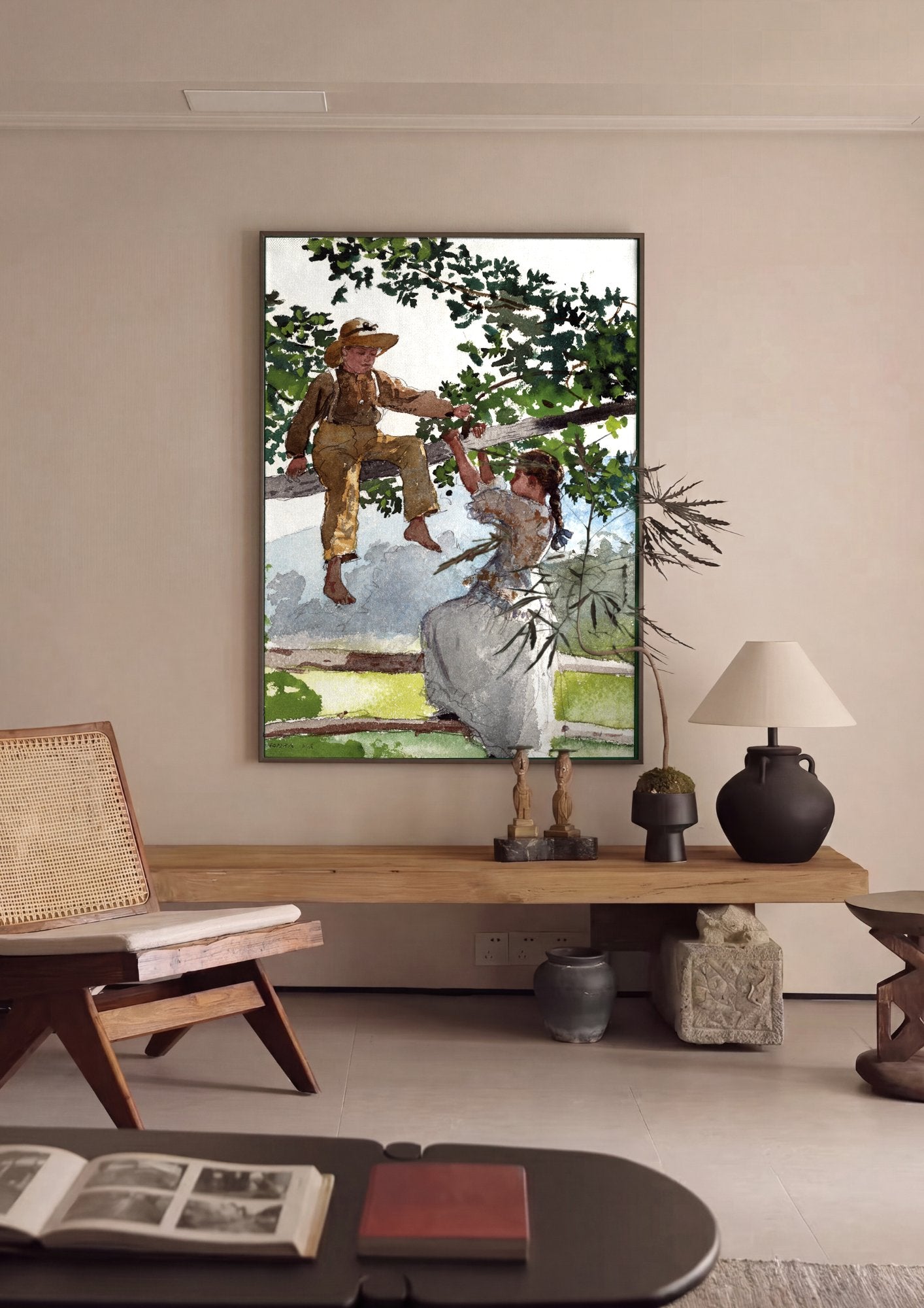 Quadro Decorativo Crianças na Árvore - Winslow Homer em ambiente decorado