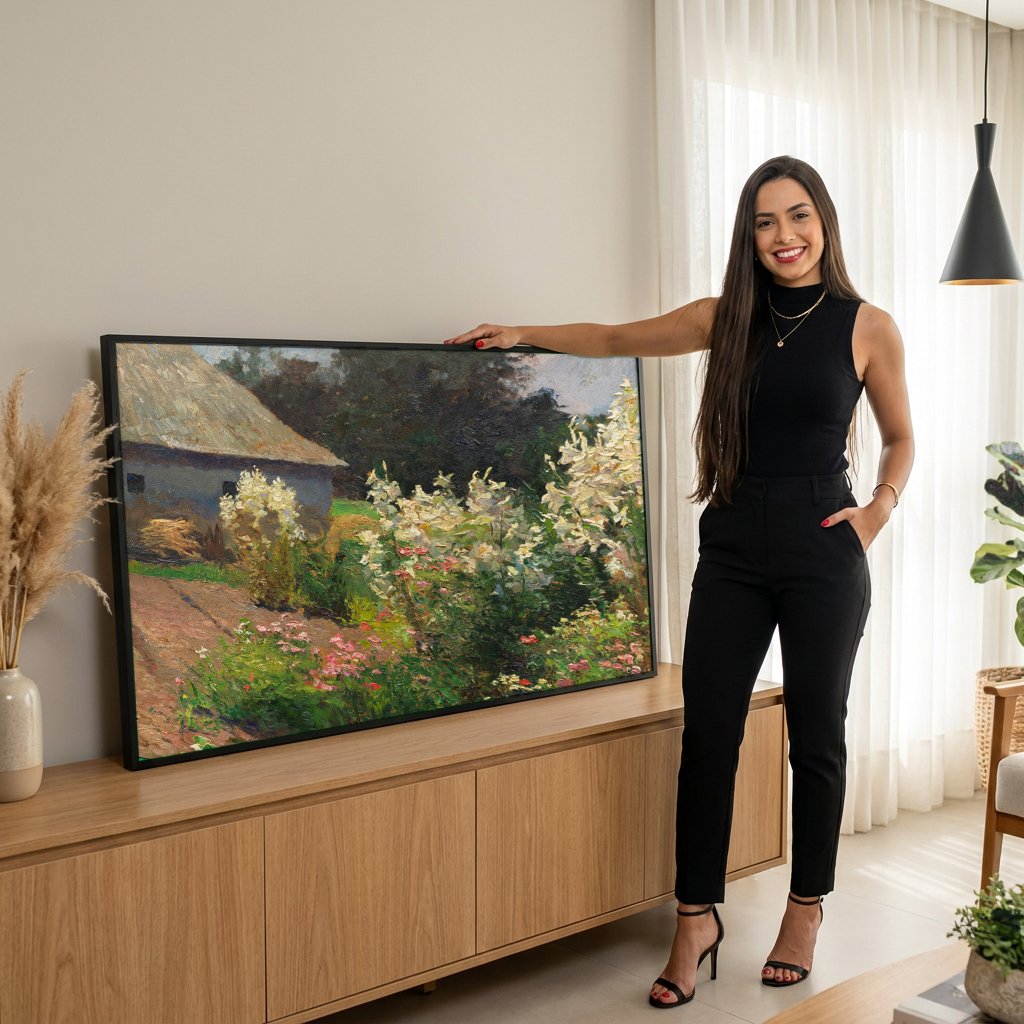 Quadro Decorativo Campo Florido - Olga Wisinger-Florian com modelo em ambiente