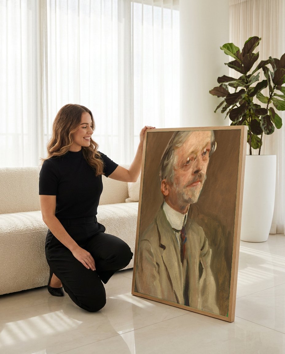 Quadro Decorativo Retrato de Charles Woodbury - John Singer Sargent com modelo em ambiente