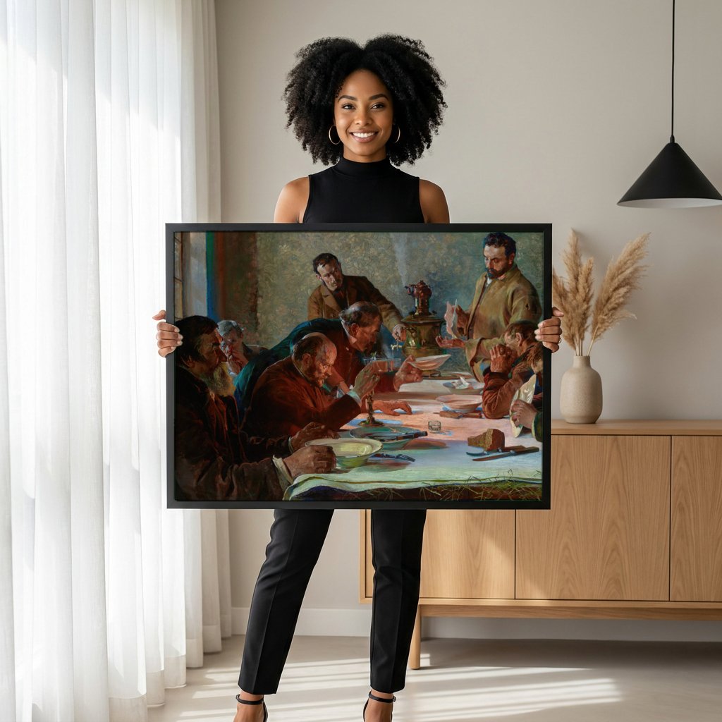 Quadro Decorativo A Ceia - Jacek Malczewski com modelo em ambiente