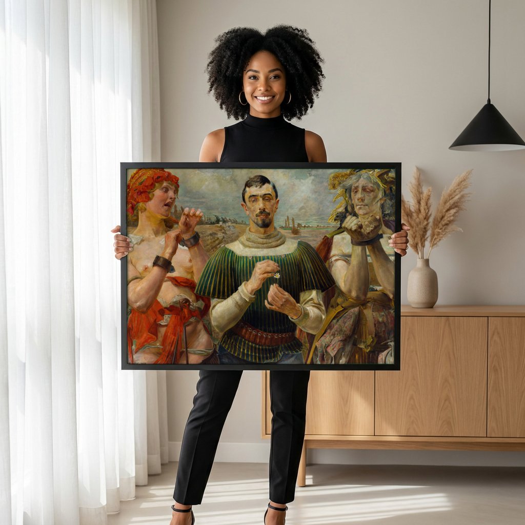 Quadro Decorativo 'Vicios' - Jacek Malczewski com modelo em ambiente