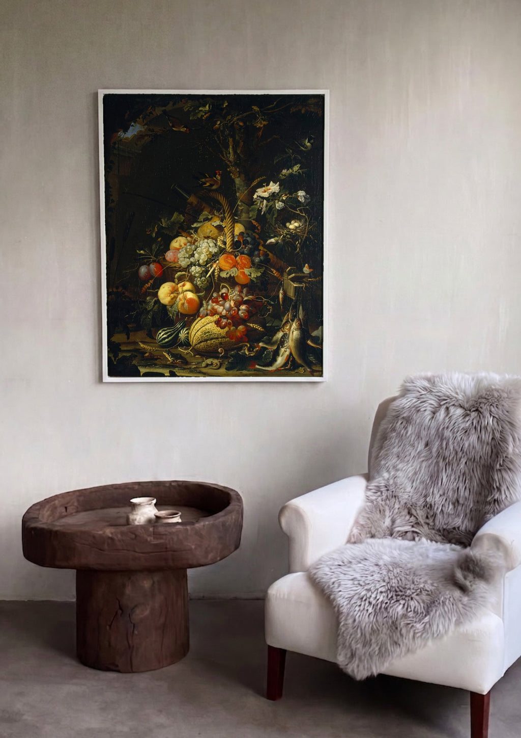 Quadro Decorativo Cesta de Frutas e Peixes - Abraham Mignon | quadro emoldurado na parede