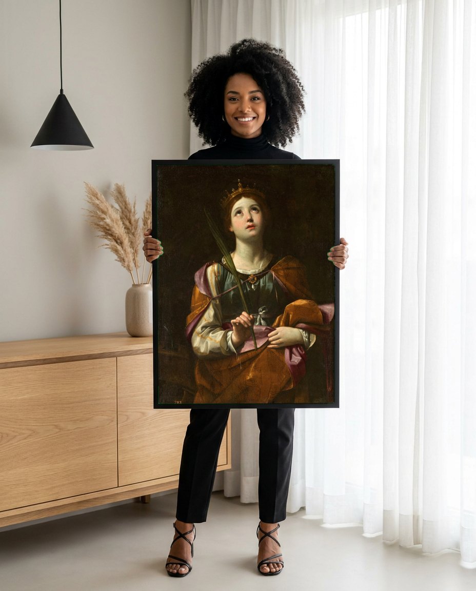 Quadro Decorativo Santa Catarina de Alexandria - Guido Reni | modelo apresentando o quadro emoldurado