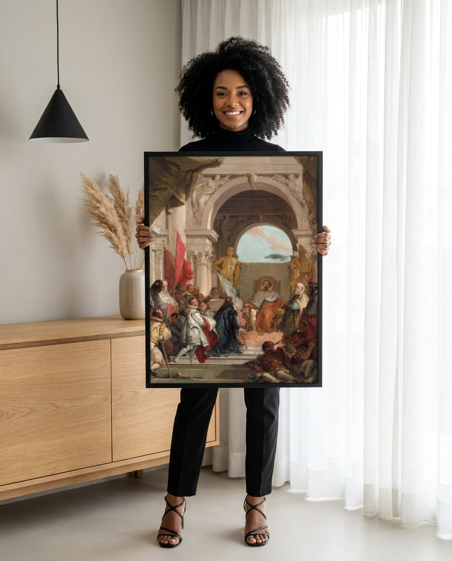 Quadro Decorativo A Recepção do Embaixador - Tiepolo com modelo em ambiente