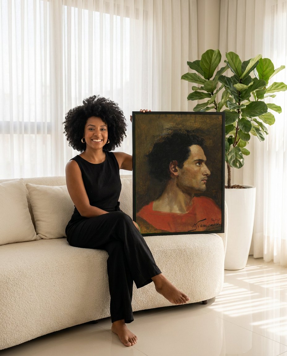 Quadro Decorativo Retrato de Homem - Henryk Siemiradzki | modelo apresentando o quadro emoldurado