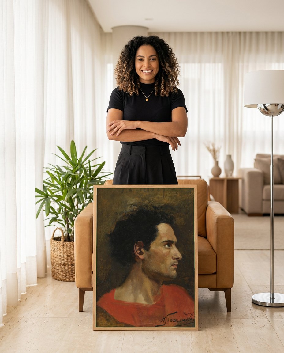 Quadro Decorativo Retrato de Homem - Henryk Siemiradzki | modelo apresentando o quadro emoldurado