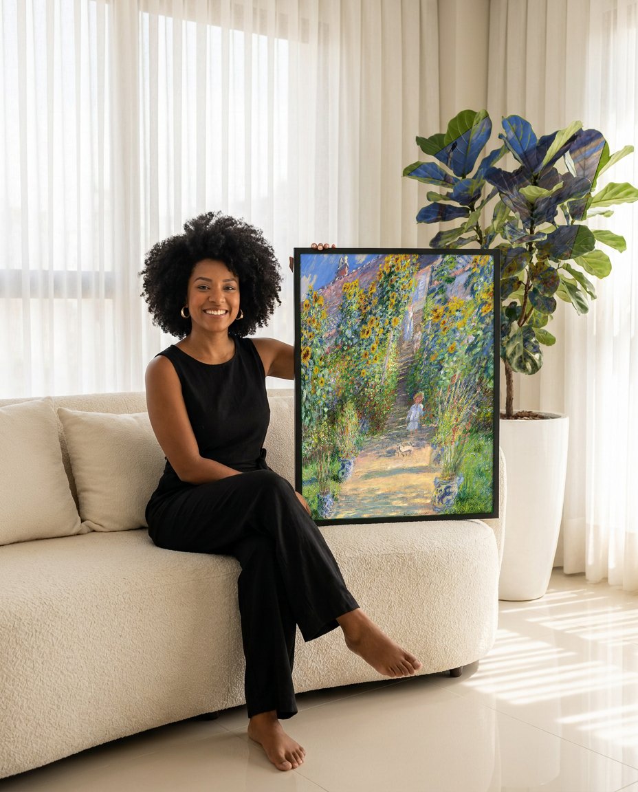 Quadro Decorativo O Caminho de Giverny - Claude Monet com modelo em ambiente