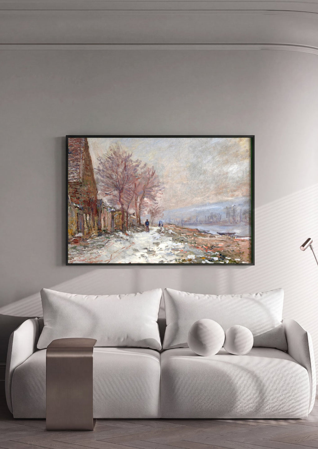 Quadro Decorativo A Estrada de Giverny no Inverno - Claude Monet em ambiente decorado