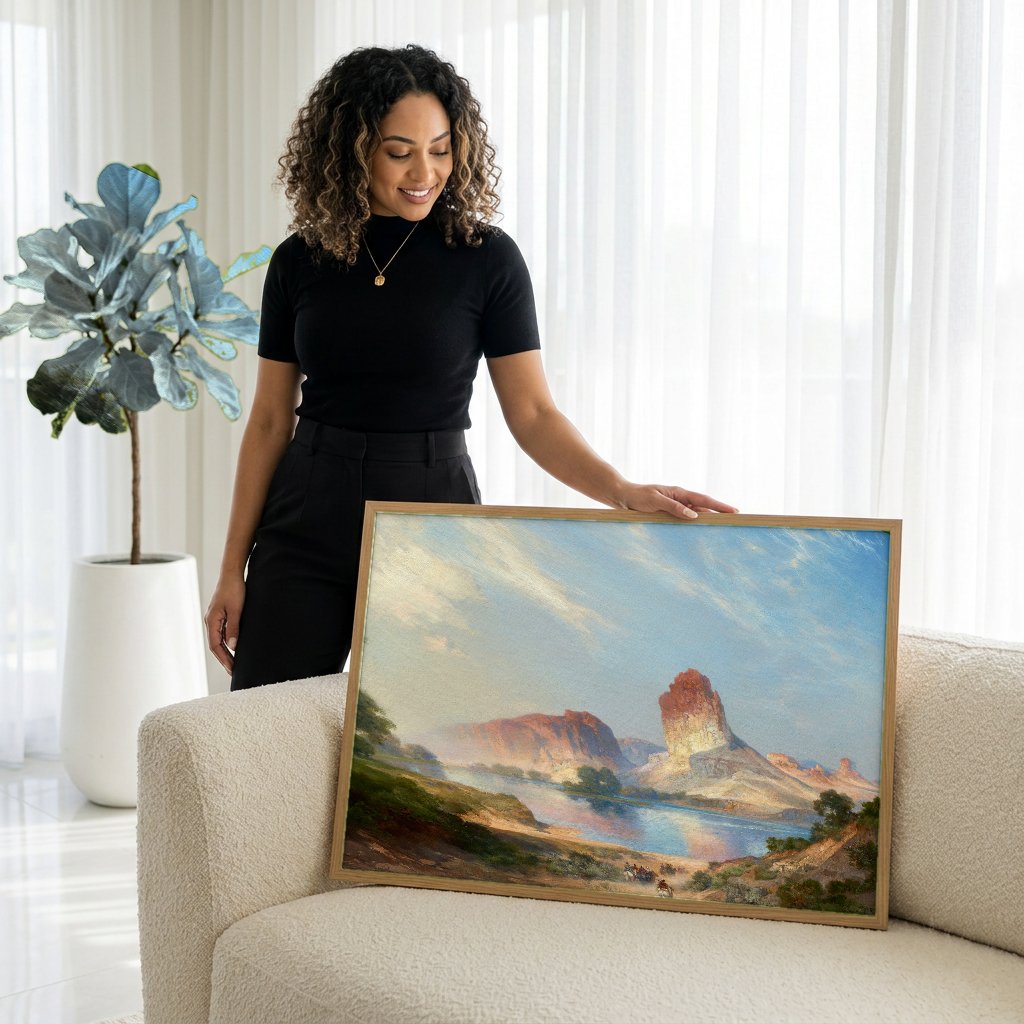 Quadro Decorativo Paisagem Grand Canyon - Thomas Moran com modelo em ambiente