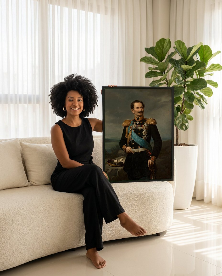 Quadro Decorativo Retrato de Oficial - Józef Simmler | modelo apresentando o quadro emoldurado