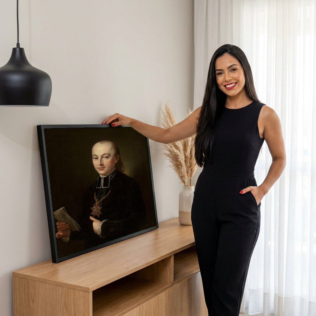 Quadro Decorativo Retrato de Clerigo - Józef Simmler | modelo apresentando o quadro emoldurado