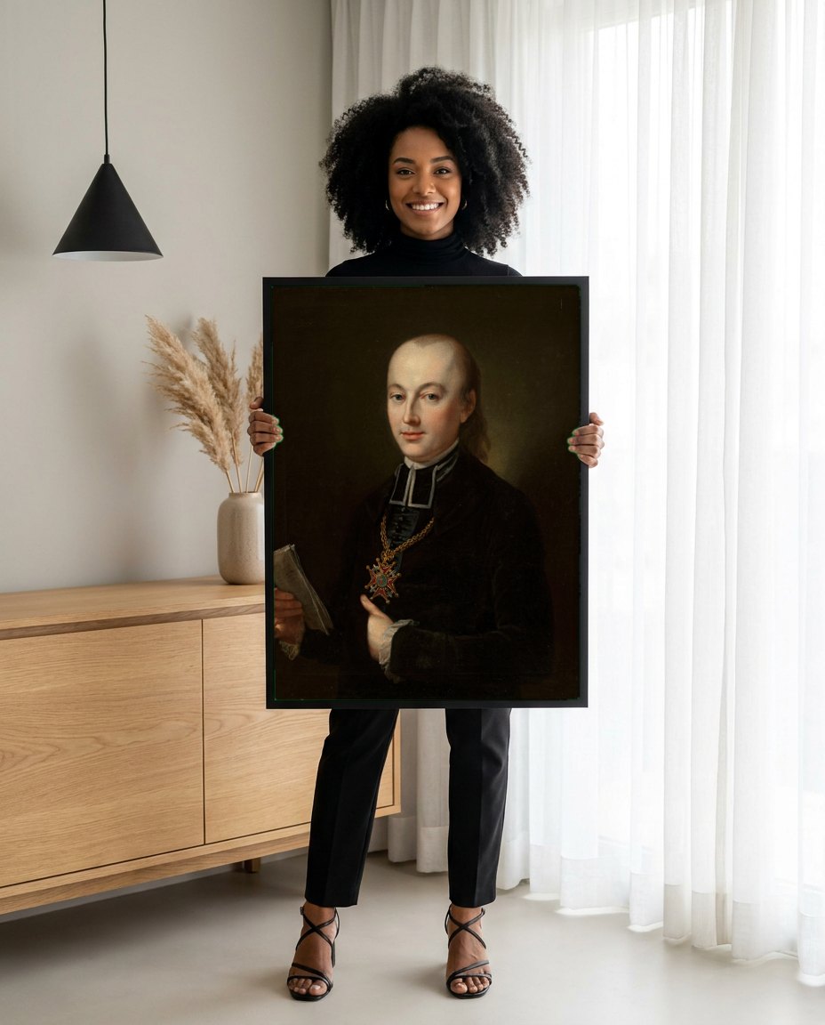 Quadro Decorativo Retrato de Clerigo - Józef Simmler | modelo apresentando o quadro emoldurado
