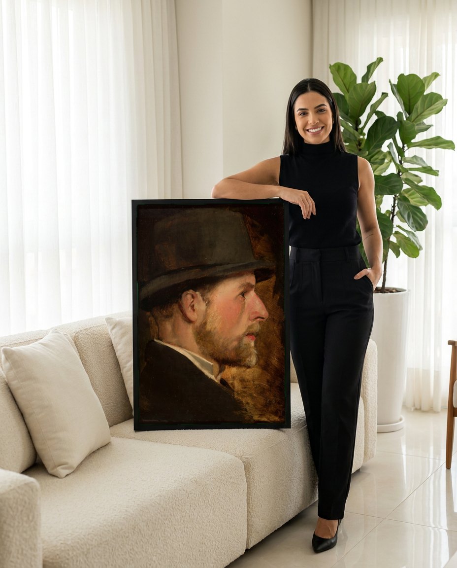 Quadro Decorativo Retrato Masculino - W. Czachórski | modelo apresentando o quadro emoldurado