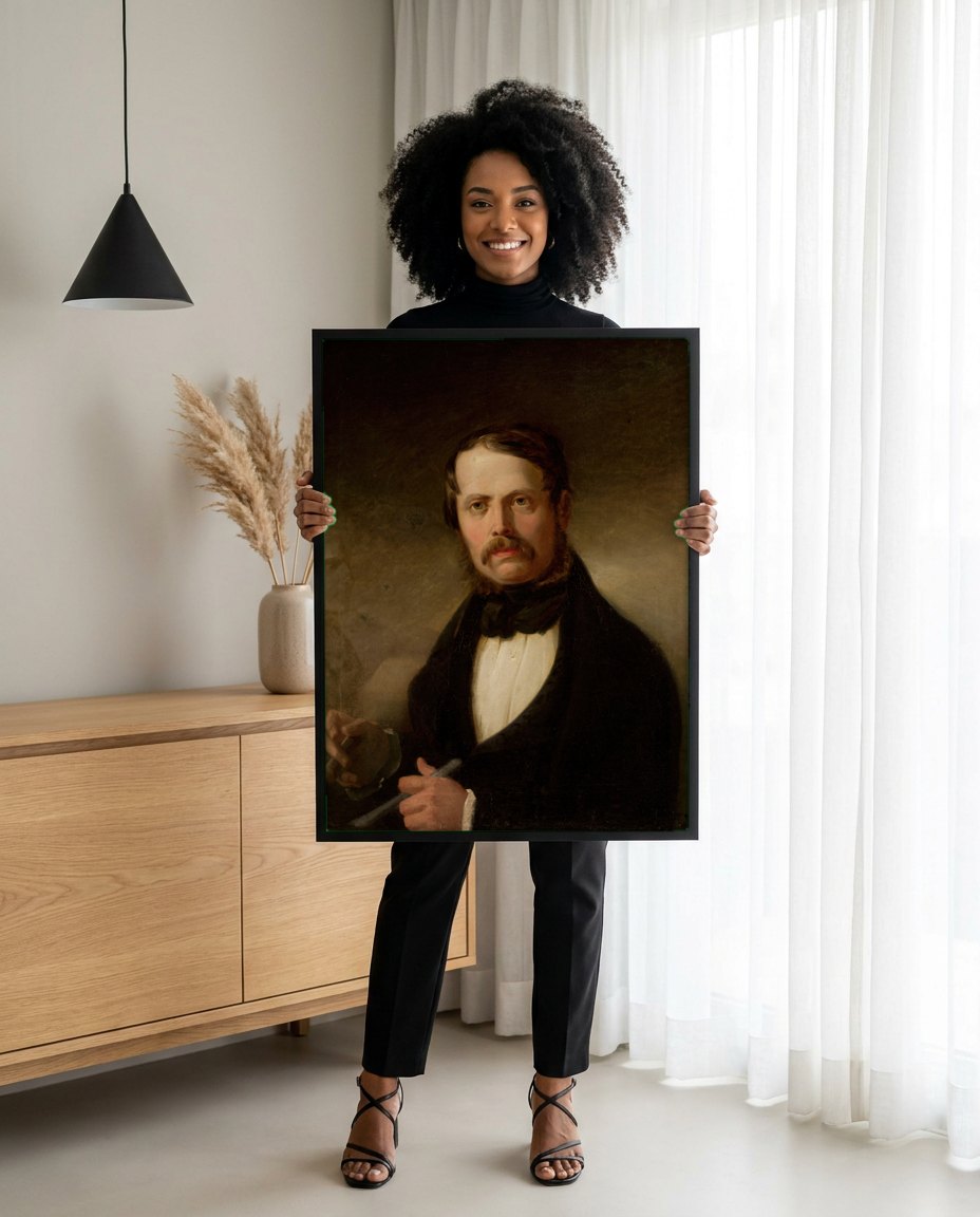 Quadro Decorativo Retrato de Artista - Józef Simmler | modelo apresentando o quadro emoldurado