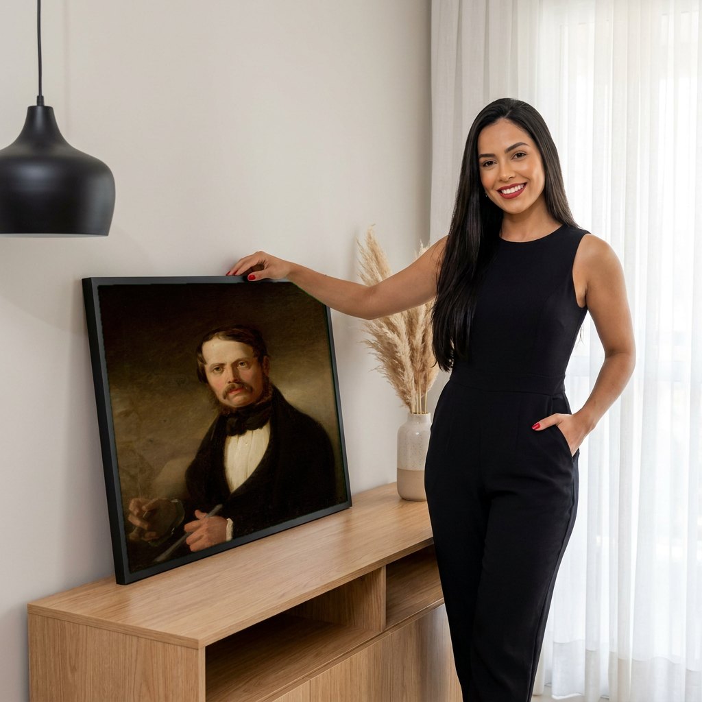 Quadro Decorativo Retrato de Artista - Józef Simmler | modelo apresentando o quadro emoldurado