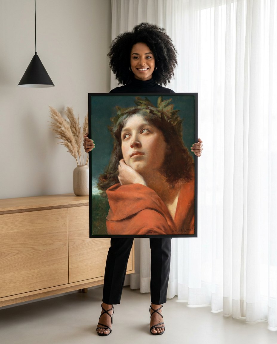 Quadro Decorativo A Poetisa - Wladyslaw Czachórski | modelo apresentando o quadro emoldurado