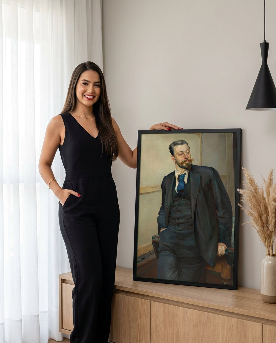 Quadro Decorativo Retrato de Jacek Malczewski - Malczewski | modelo apresentando o quadro emoldurado