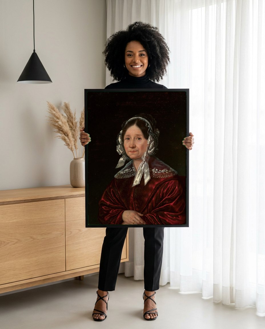 Quadro Decorativo Retrato de Senhora - Józef Simmler | modelo apresentando o quadro emoldurado