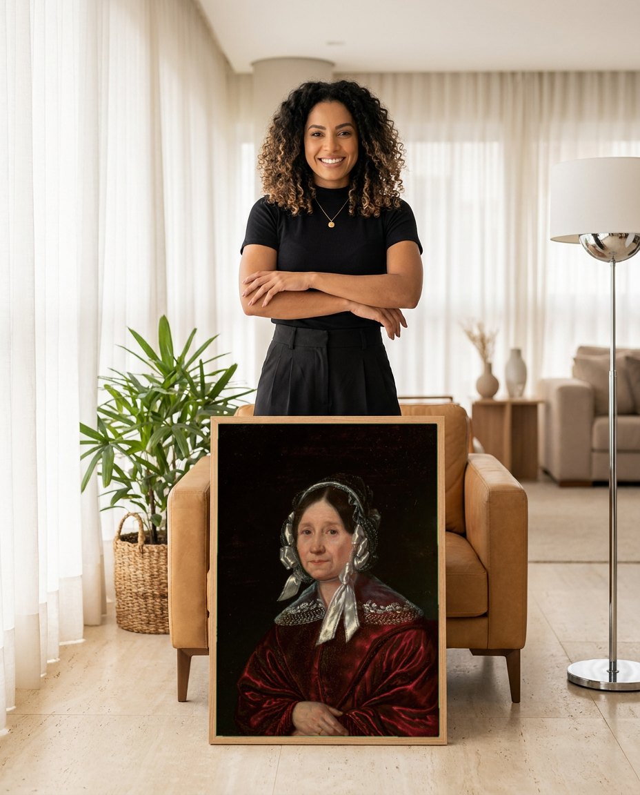 Quadro Decorativo Retrato de Senhora - Józef Simmler | modelo apresentando o quadro emoldurado