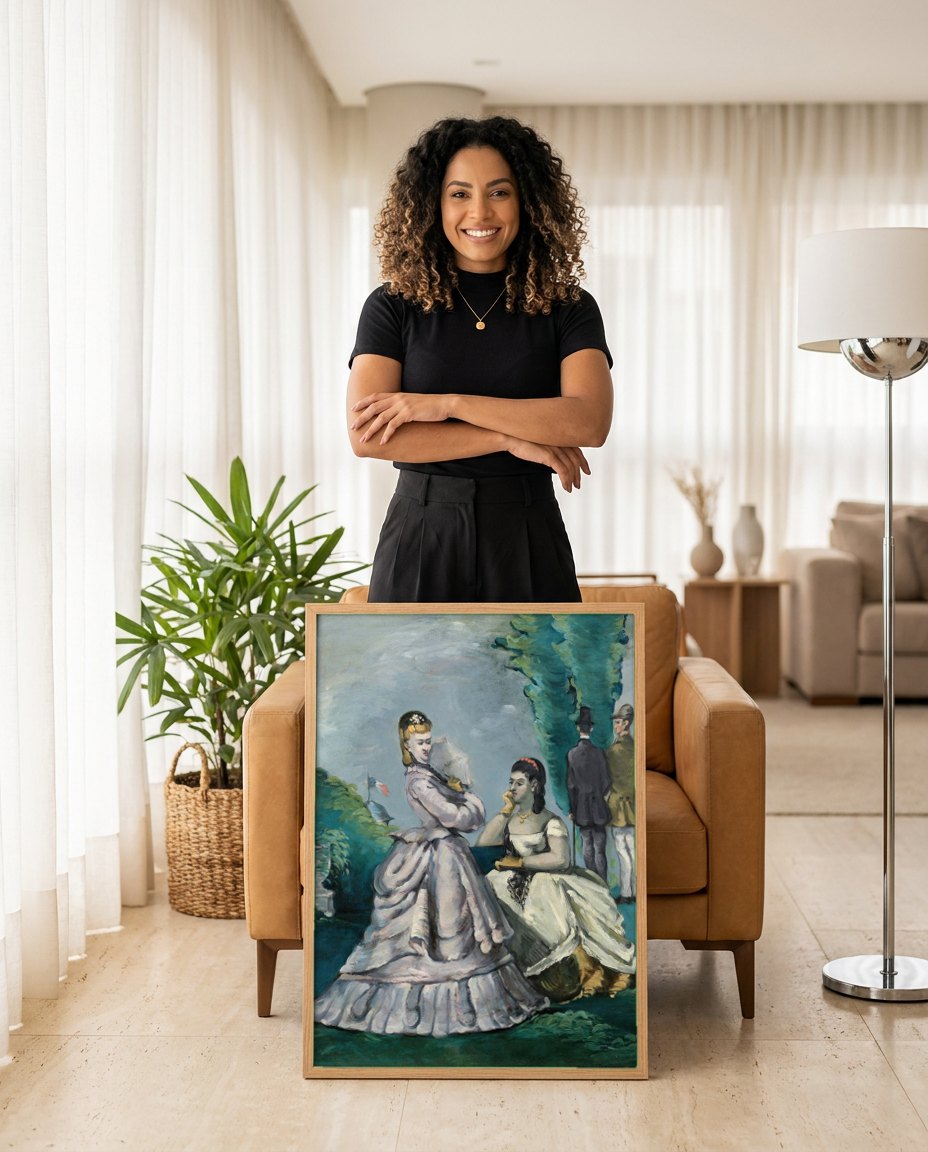 Quadro Decorativo 'As Duas Irmãs' - Paul Cézanne | modelo apresentando o quadro emoldurado