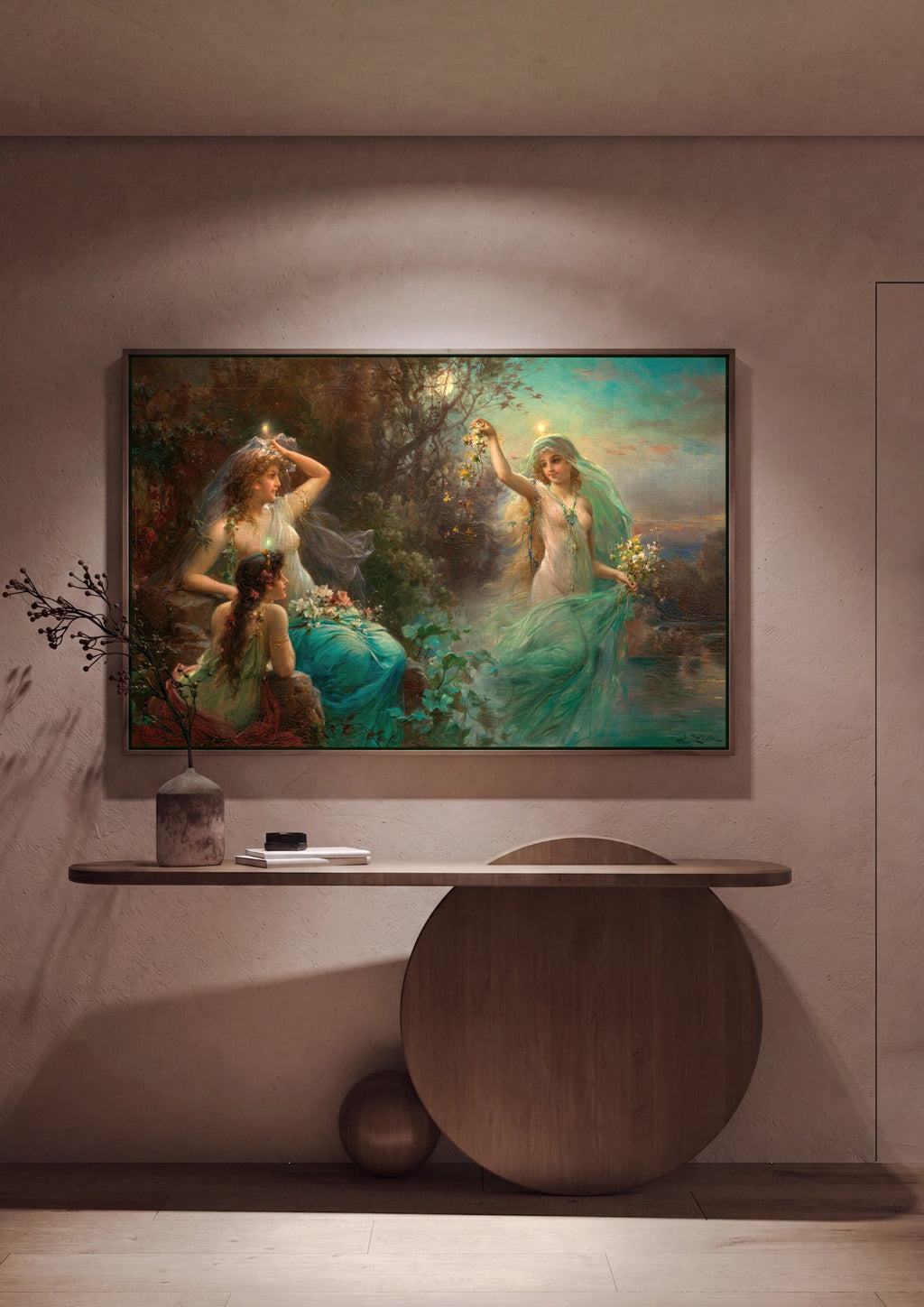Quadro Decorativo Ninfas ao Luar - Hans Zatzka em ambiente decorado