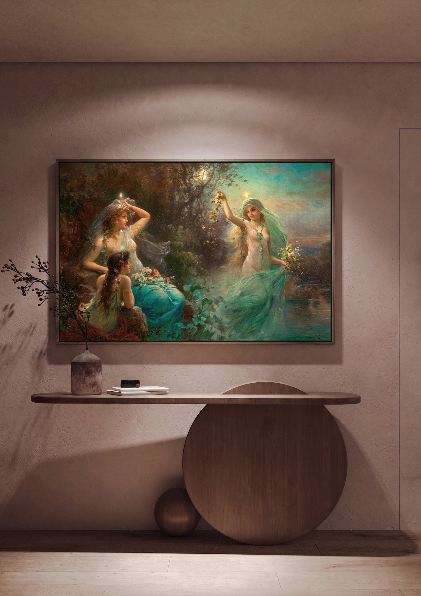 Quadro Decorativo Ninfas ao Luar - Hans Zatzka em ambiente decorado