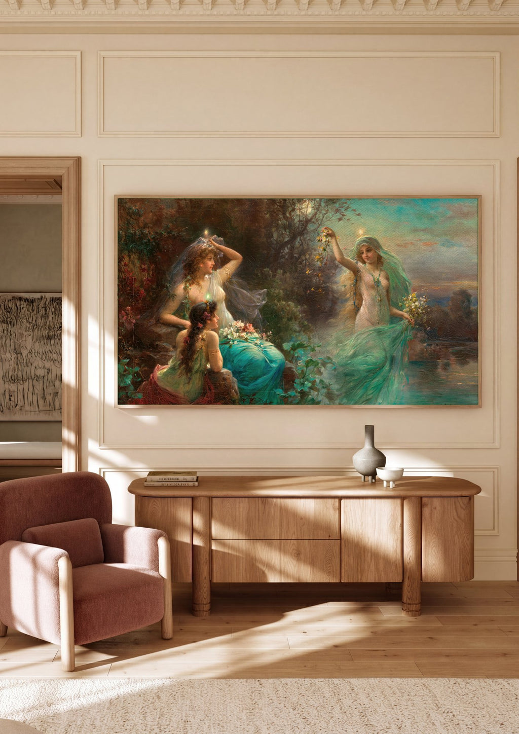 Quadro Decorativo Ninfas ao Luar - Hans Zatzka em ambiente decorado