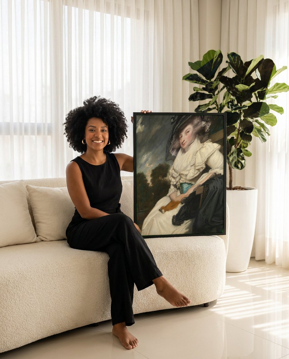 Quadro Decorativo Retrato de Lady Elizabeth Compton - Reynolds com modelo em ambiente