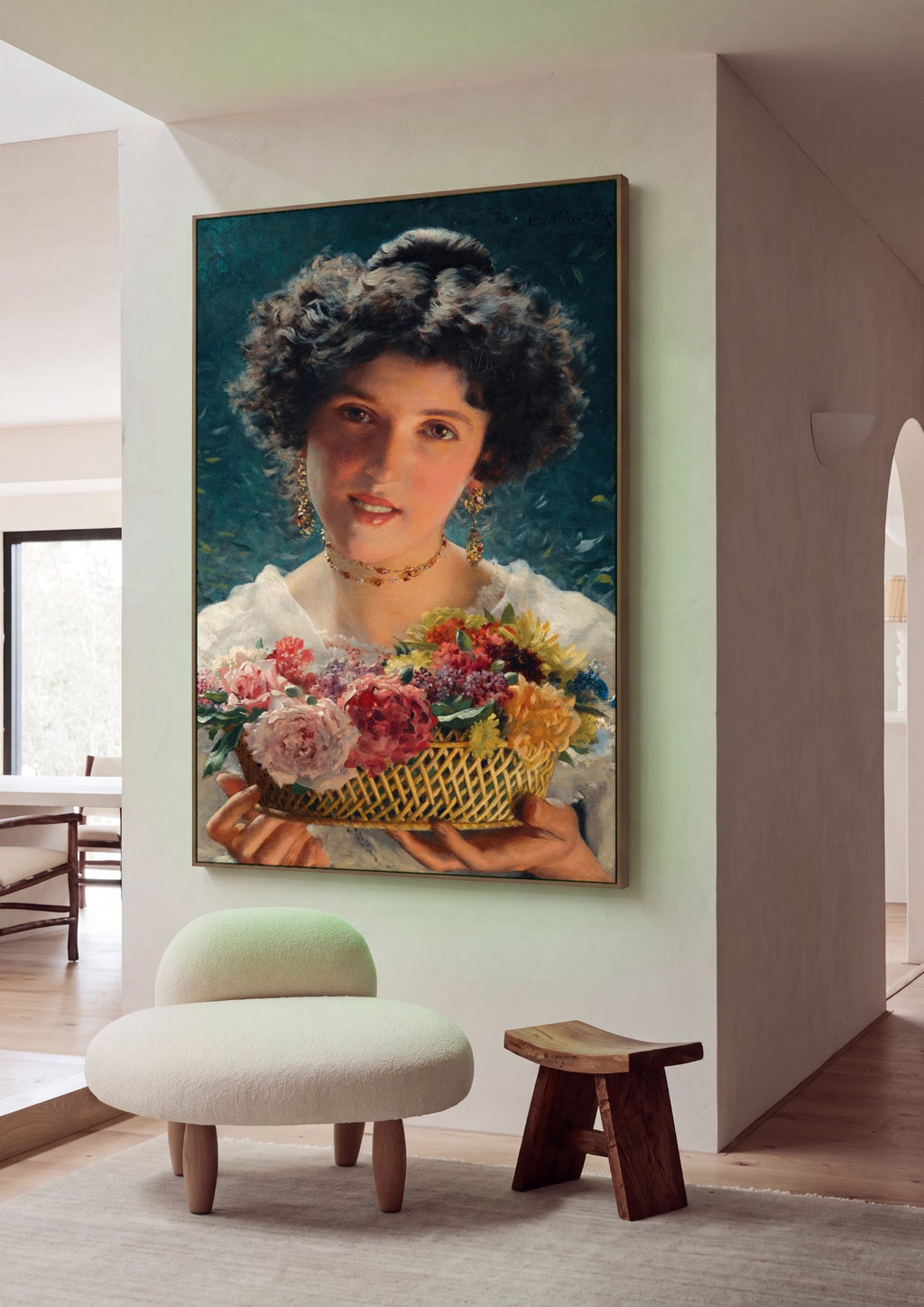 Quadro Decorativo A Cesta de Flores - Czachórski em ambiente decorado