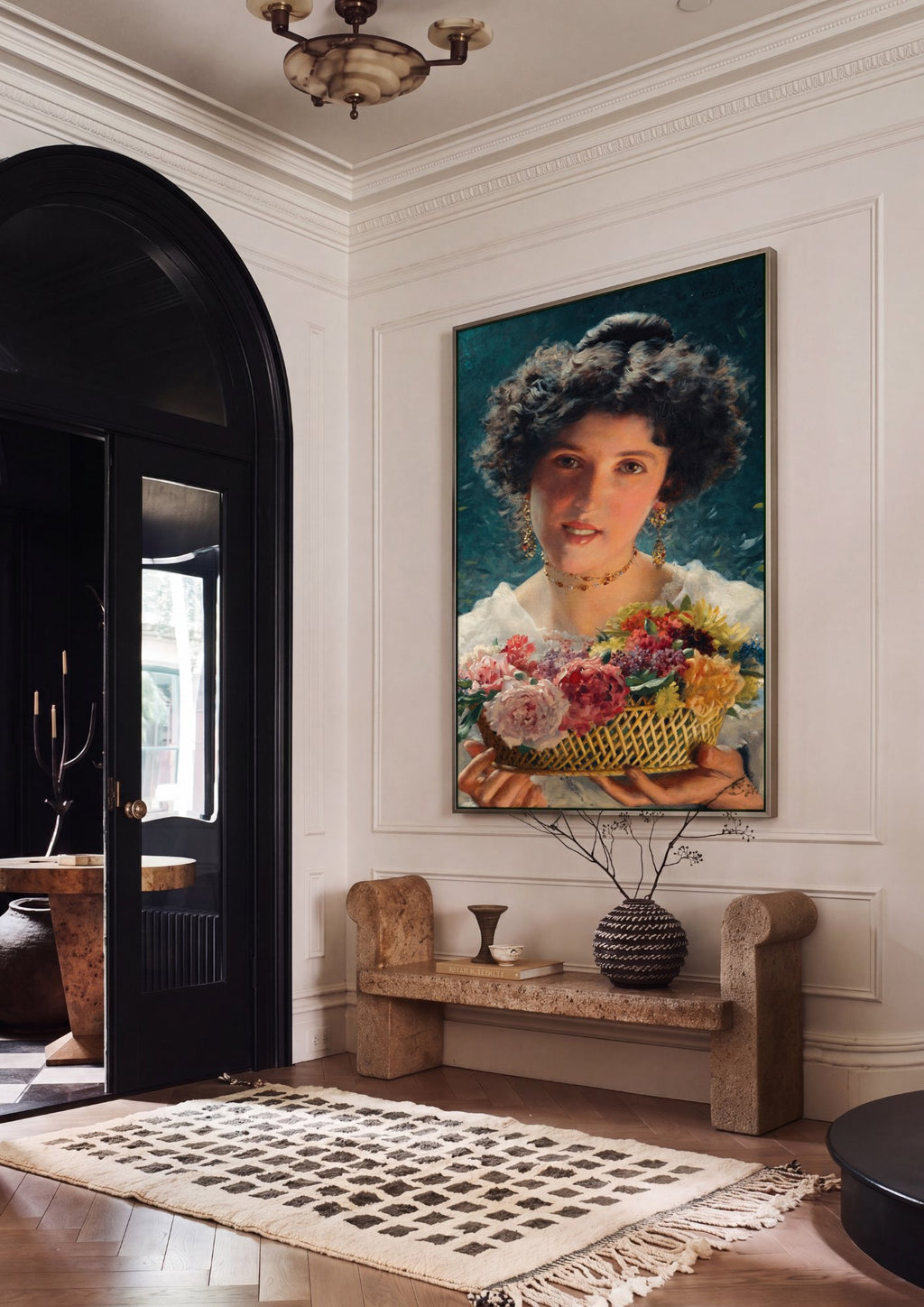 Quadro Decorativo A Cesta de Flores - Czachórski em ambiente decorado