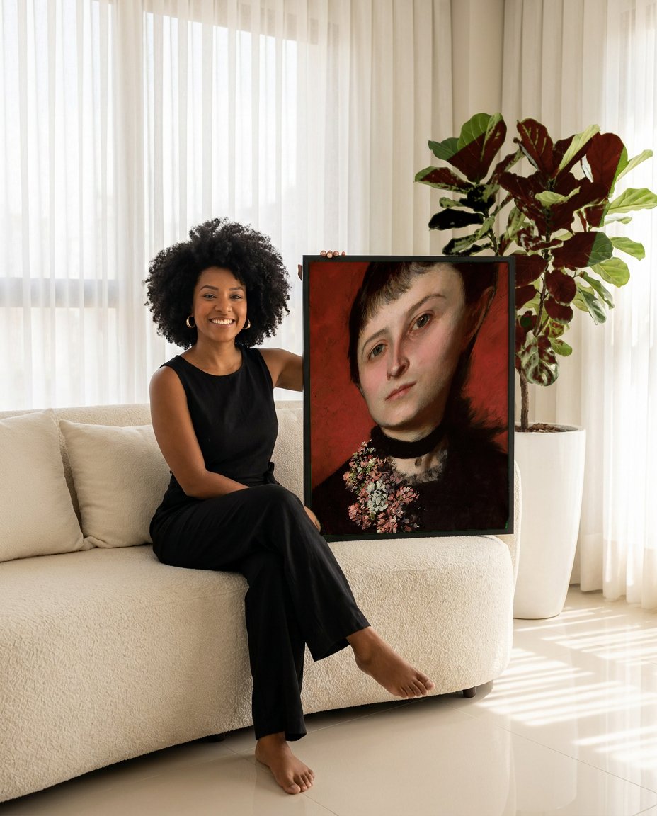 Quadro Decorativo Retrato de Mulher - Czachórski com modelo em ambiente