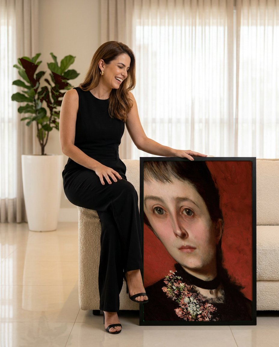 Quadro Decorativo Retrato de Mulher - Czachórski com modelo em ambiente