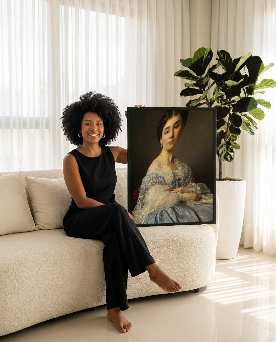 Quadro Decorativo Retrato Feminino - Józef Simmler com modelo em ambiente