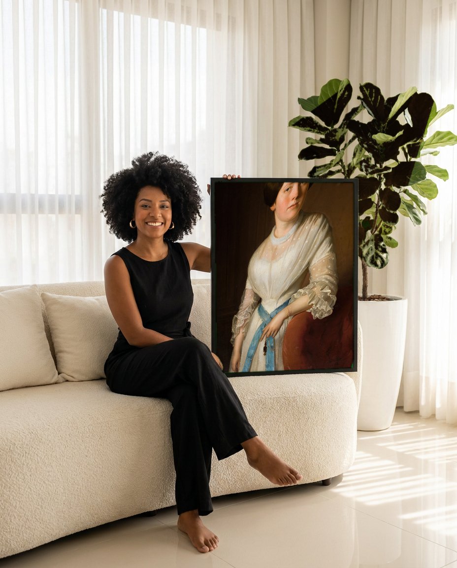 Quadro Decorativo Retrato de Dama - Józef Simmler com modelo em ambiente
