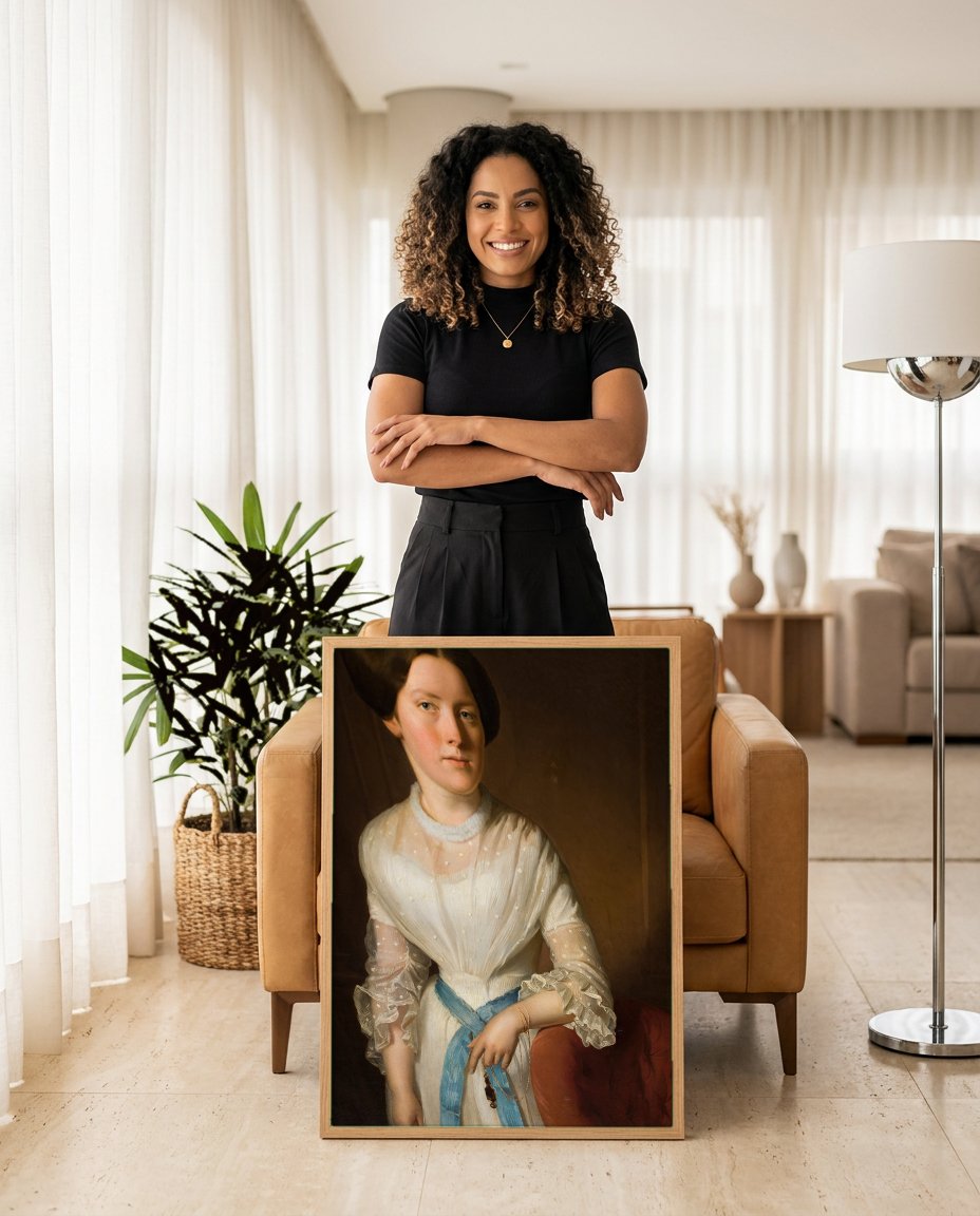 Quadro Decorativo Retrato de Dama - Józef Simmler com modelo em ambiente