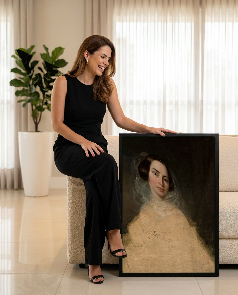 Quadro Decorativo Retrato de Dama - Józef Simmler com modelo em ambiente
