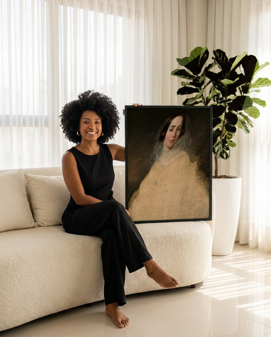 Quadro Decorativo Retrato de Dama - Józef Simmler com modelo em ambiente