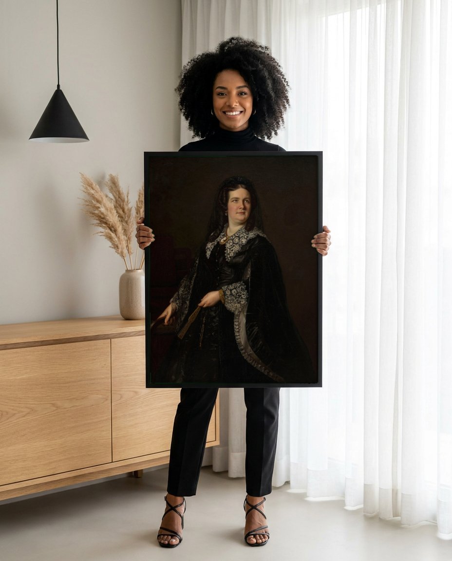 Quadro Decorativo Retrato de Dama - Józef Simmler com modelo em ambiente