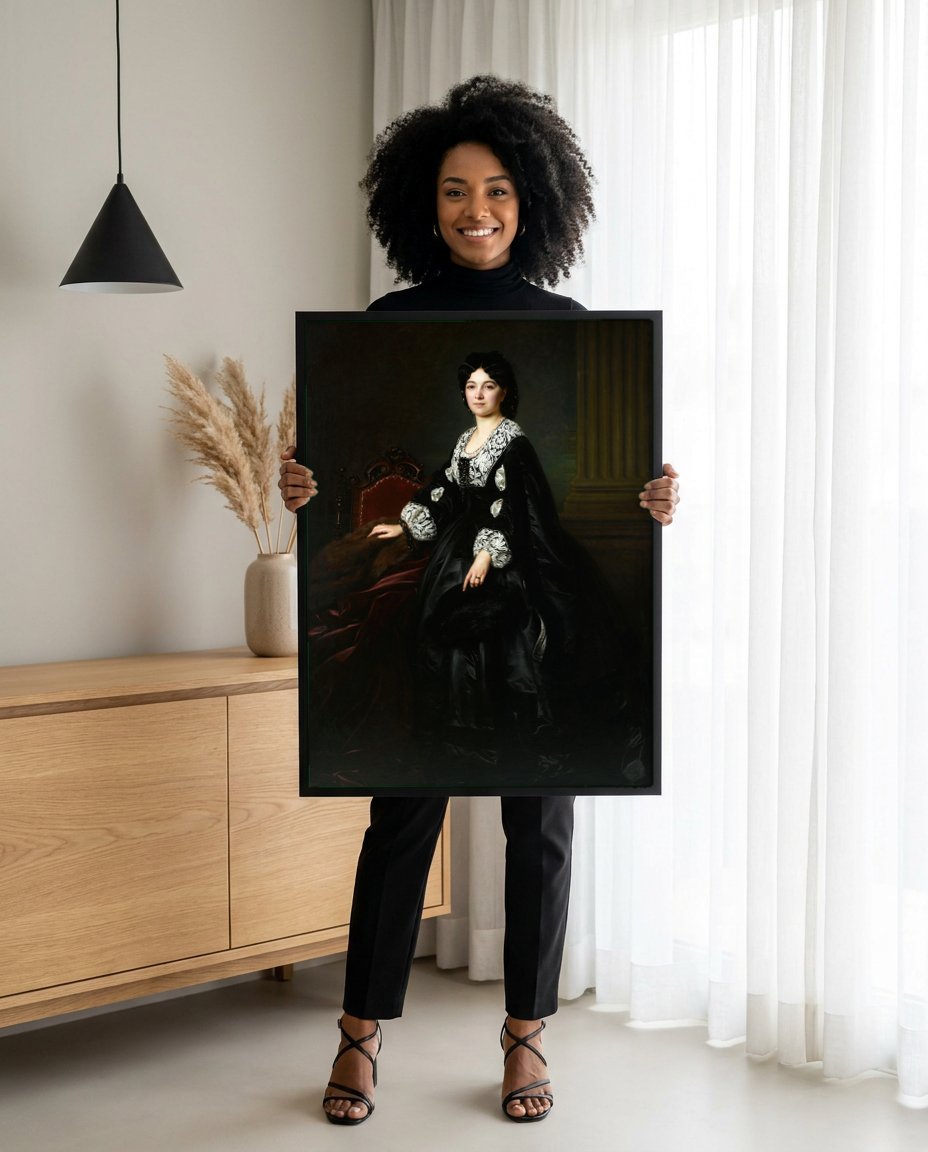 Quadro Decorativo Retrato de Dama - Józef Simmler com modelo em ambiente