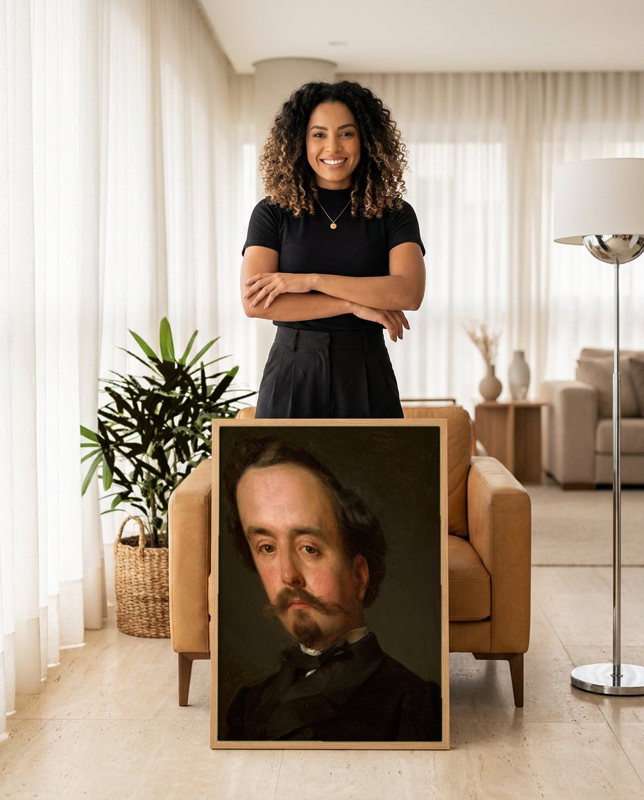Quadro Decorativo Retrato de Homem - Józef Simmler com modelo em ambiente