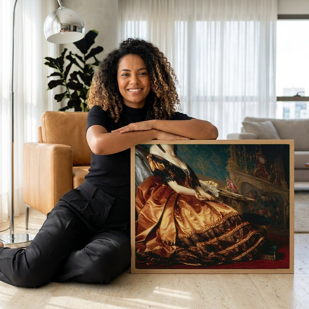 Quadro Decorativo Retrato de Dama - Józef Simmler com modelo em ambiente