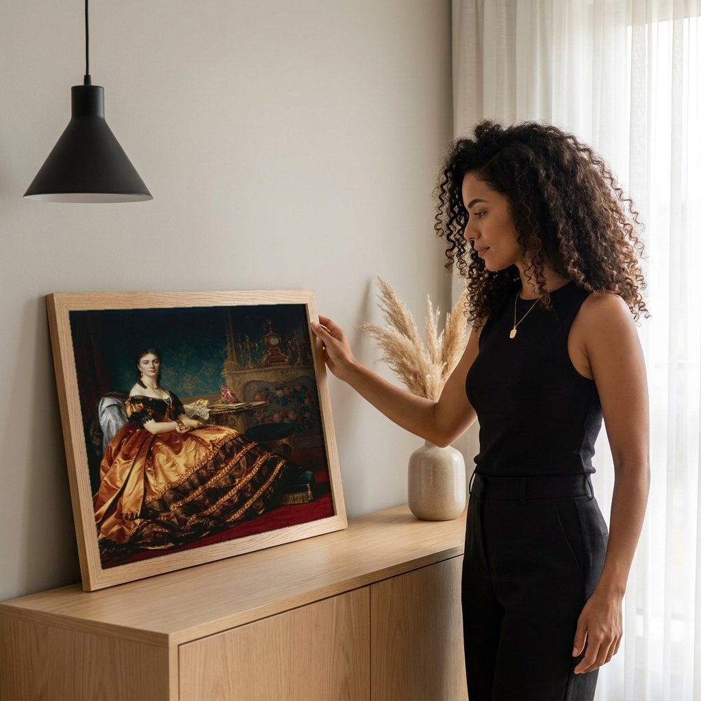 Quadro Decorativo Retrato de Dama - Józef Simmler com modelo em ambiente