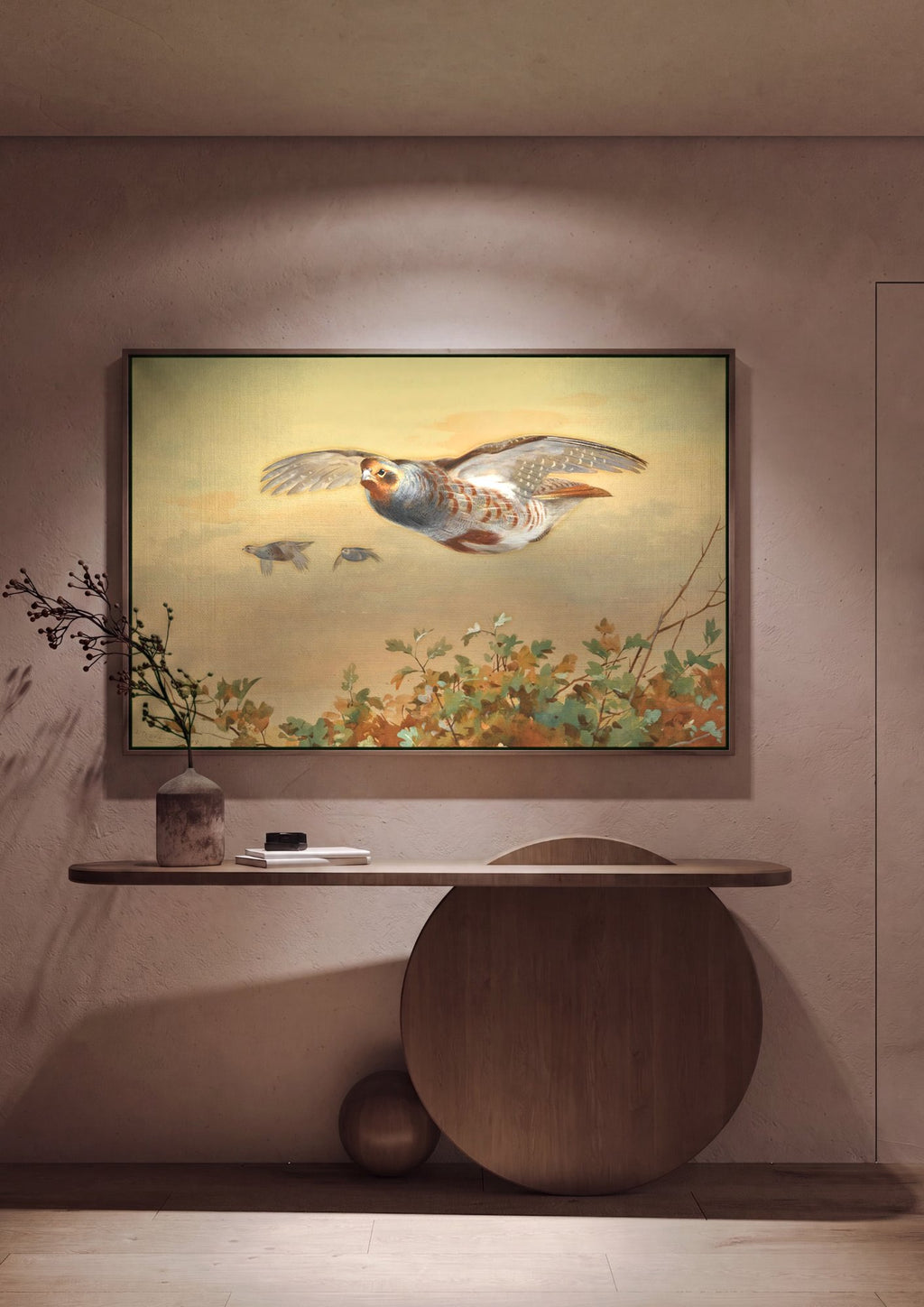 Quadro Decorativo A Revoada das Perdizes - Archibald Thorburn em ambiente decorado